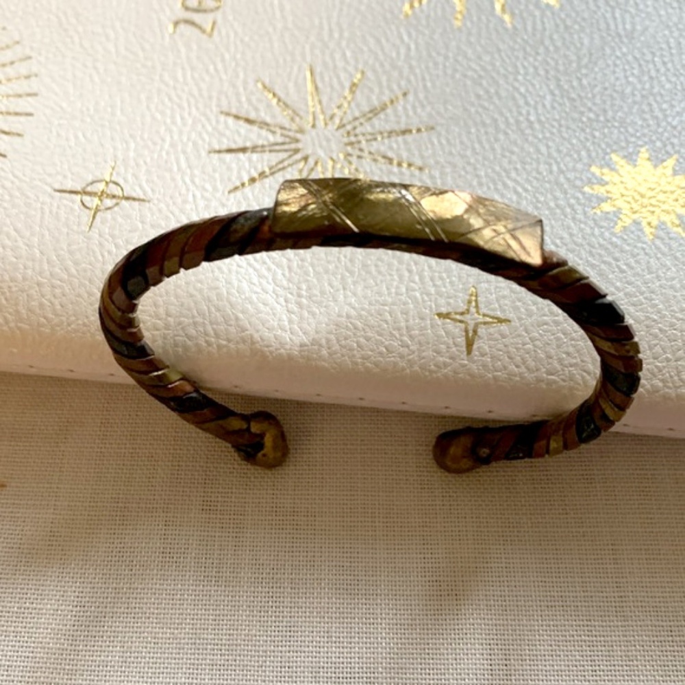 Triple Metal Brass Copper Silver Tone Cuff Bracelet Vintage